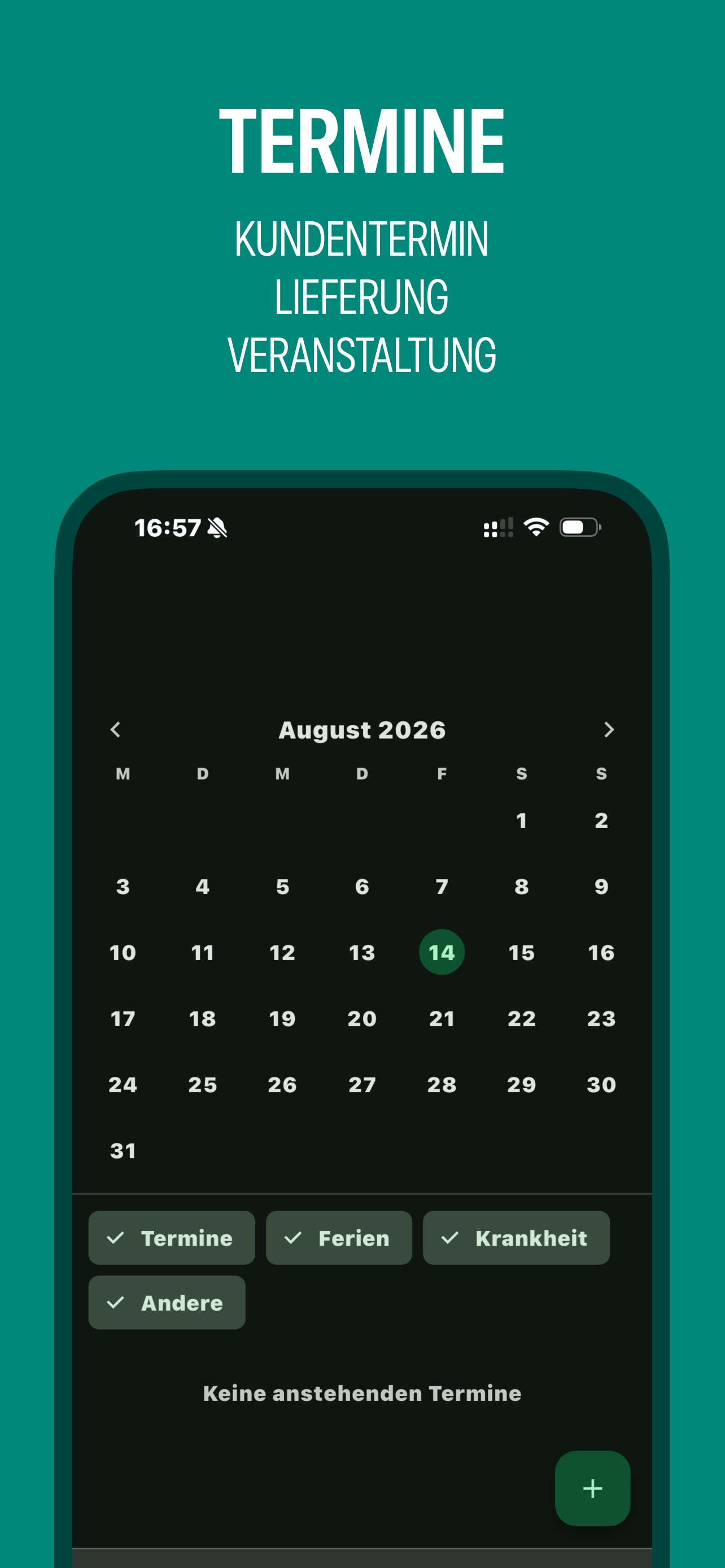 Firmenkalender mit Terminen, Ferien und Krankheit